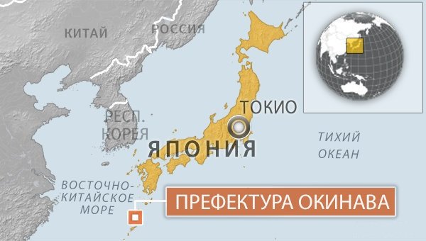 остров Окинава на карте Японии