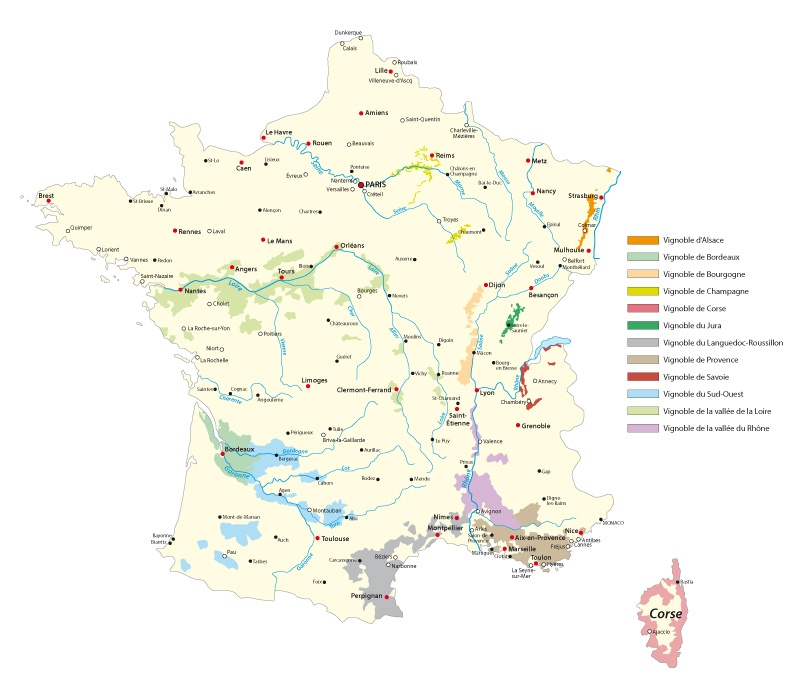 карта французских винодельческих регионов