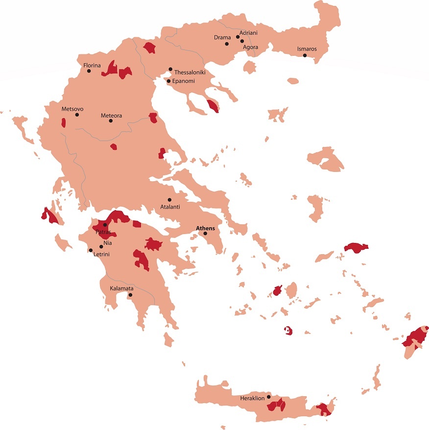 карта винодельческих регионов Греции