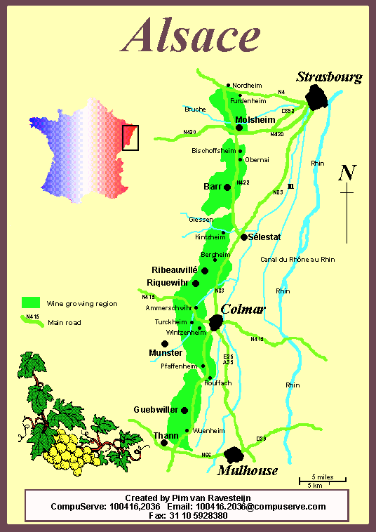 карта производтсва вин в Эльзасе